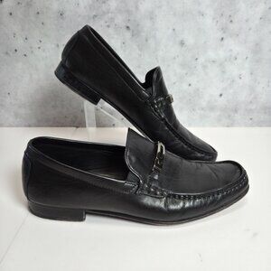 Broletto Black Leather Loafers With Metal Link Made in Italy 8M Pre-Owned